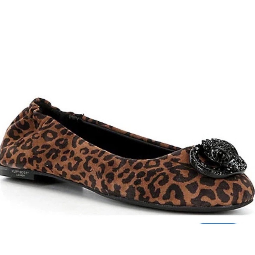 Kurt Geiger Brown Suede  Leopard Print  Chelsea Ballerina Flats MSRP $198 Sz 11